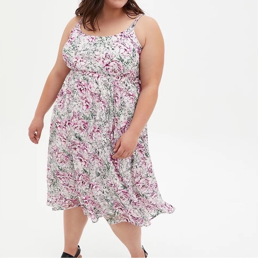 torrid Pink Floral Midi Sundress with Spaghetti Straps